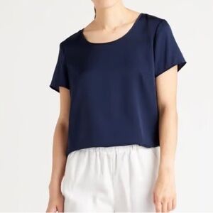 Quince Washable Stretch Silk Navy Blue Women's Top Medium